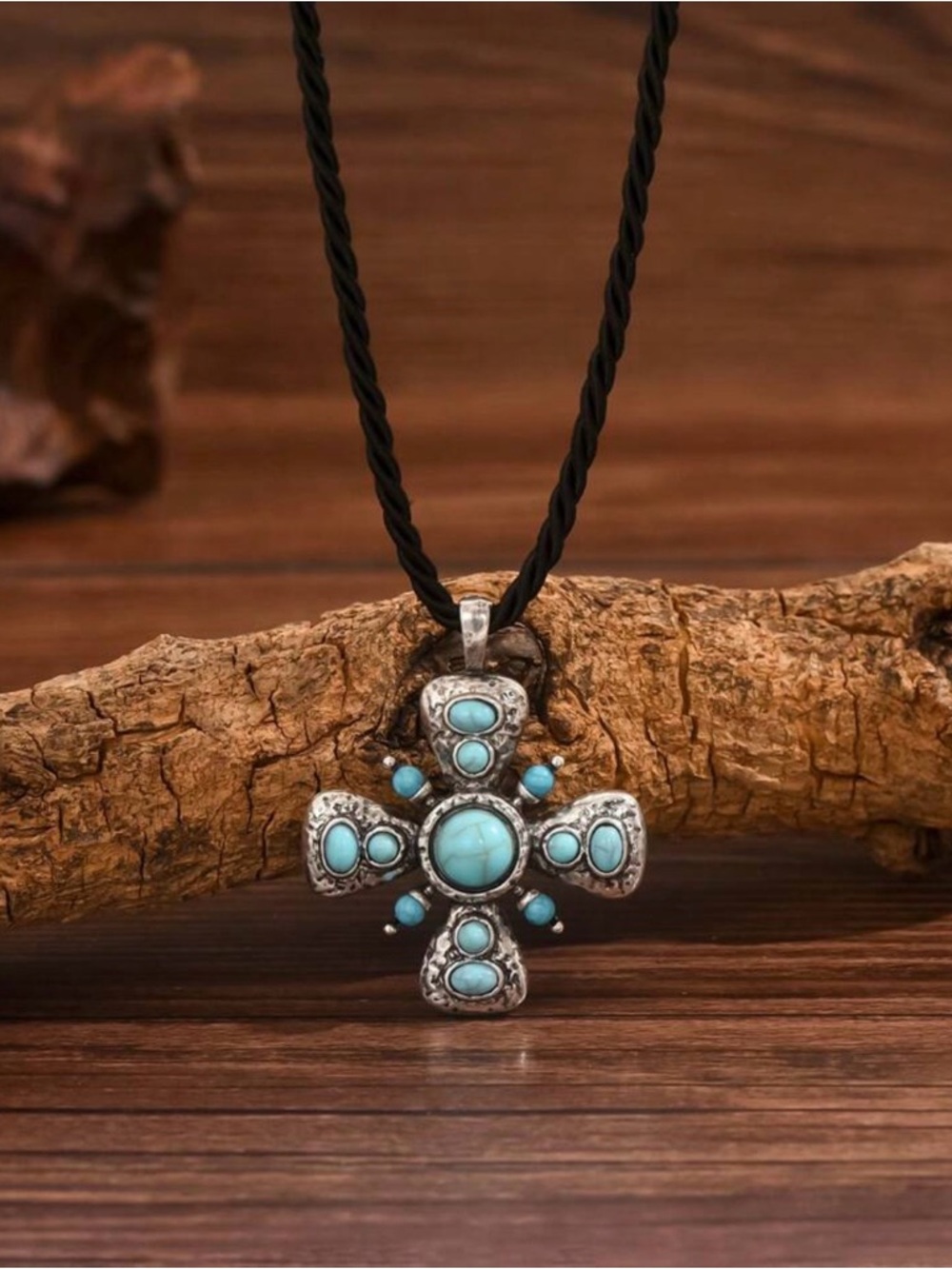 Turquoise Cross Pendant Necklace - Women's Silver-Tone Jewelry - Picture 4 of 4